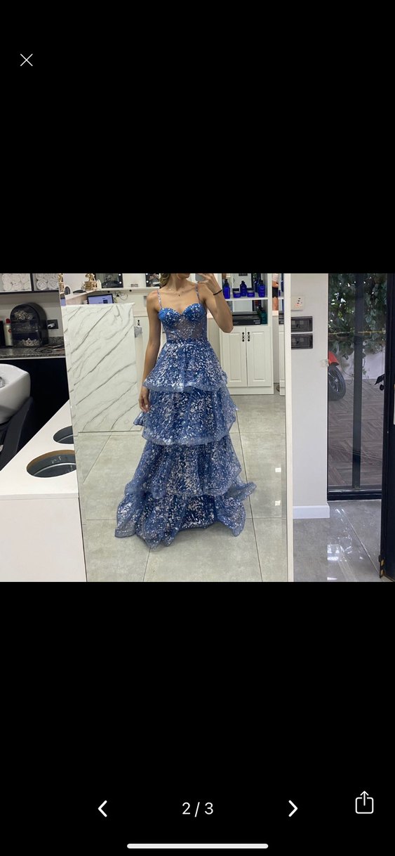 Mavi Parlak İşlemeli Elbise - Görsel 2