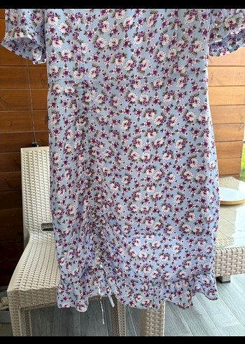 Mor V Yaka Kısa Kollu Elbise - Görsel 2