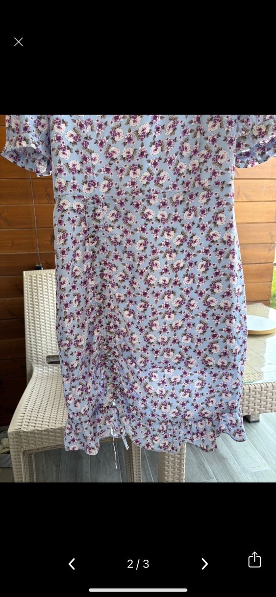 Mor V Yaka Kısa Kollu Elbise - Görsel 2