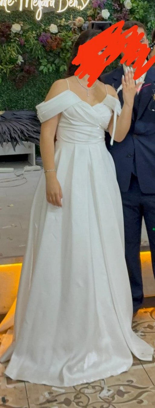 Parlak Beyaz Straplez A Kesim Gelinlik - Görsel 2