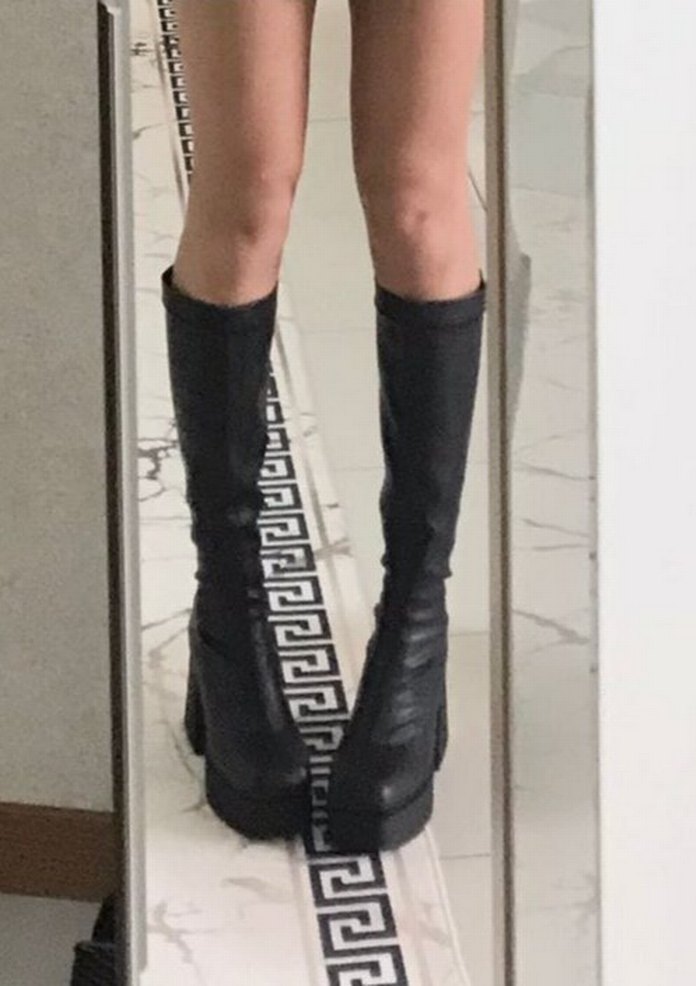 Siyah Deri  Dizüstü Platform Çizme - Görsel 4