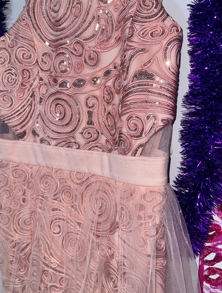 Somon renkli İşlemeli Uzun Tül mini Abiye Elbise - Görsel 3