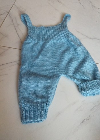 Erkek Bebek Mavi Triko Salopet el örgüsü yenidir - Görsel 3