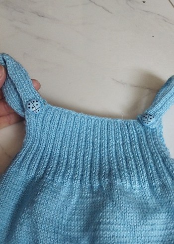 Erkek Bebek Mavi Triko Salopet el örgüsü yenidir - Görsel 2