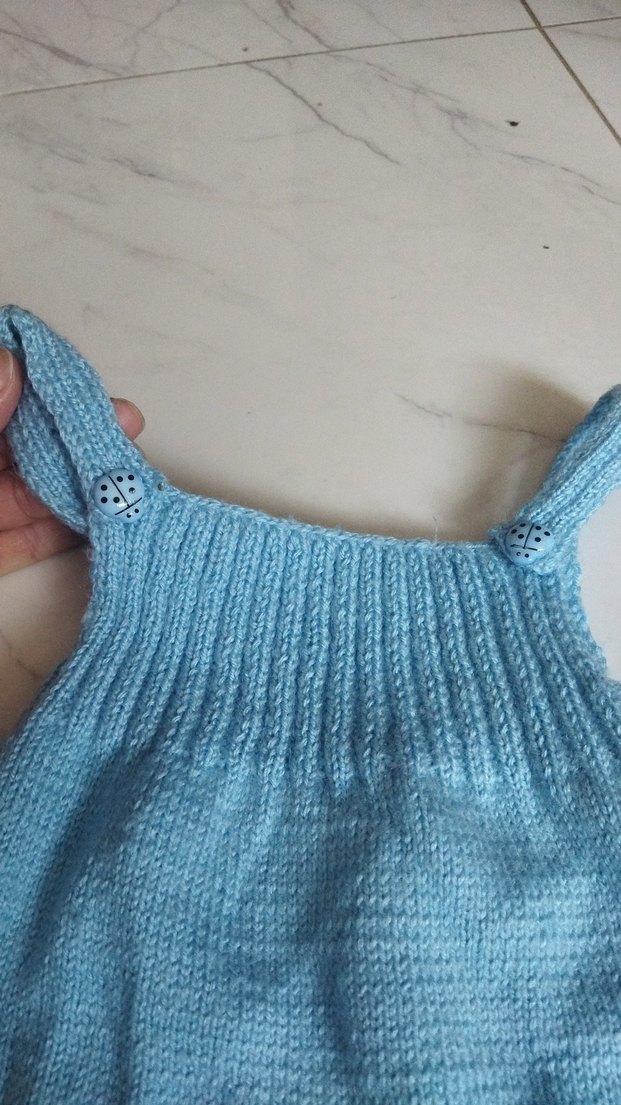 Erkek Bebek Mavi Triko Salopet el örgüsü yenidir - Görsel 2