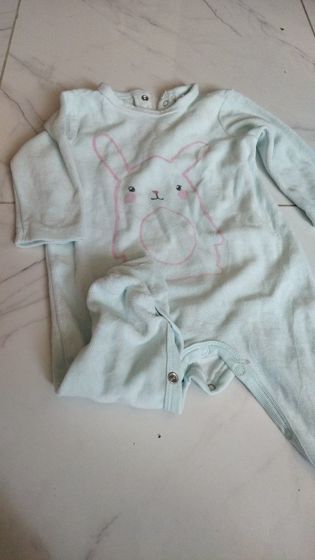 LC Waikiki Turkuaz Desenli Bebek tulumu kadife - Görsel 3