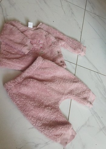 Nakışlı Triko Pembe Bebek Kız Takımı - Görsel 3