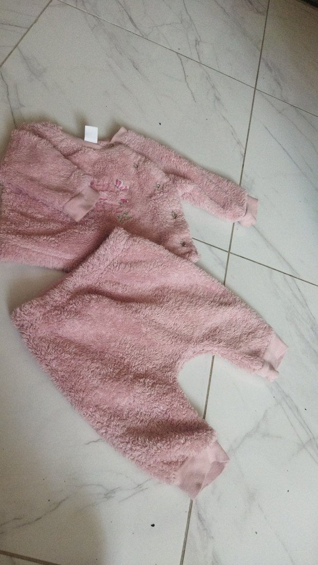 Nakışlı Triko Pembe Bebek Kız Takımı - Görsel 3