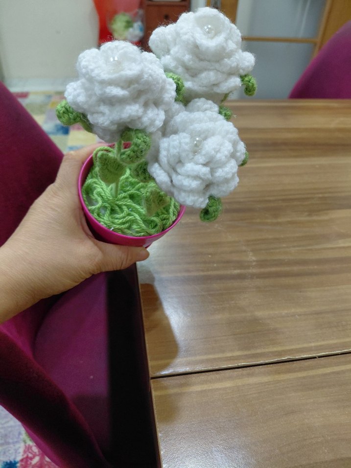 El Yapımı Beyaz Örgü Çiçekler - Görsel 3