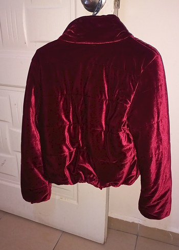 Bordo Kadın Fermuarlı Yüksek Yakalı Ceket - Görsel 3