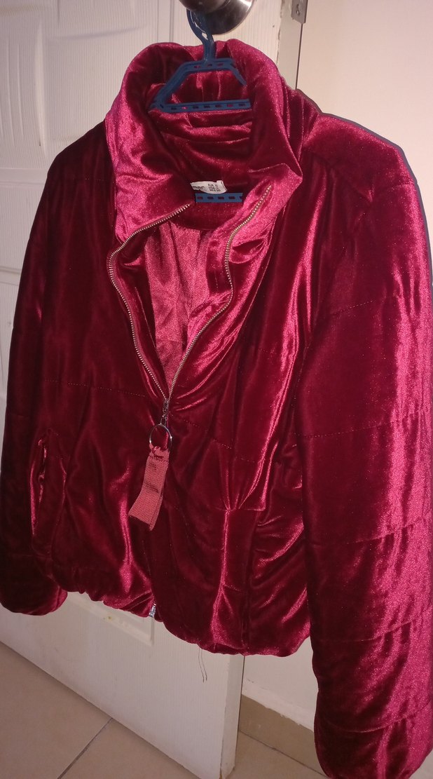 Bordo Kadın Fermuarlı Yüksek Yakalı Ceket - Görsel 4