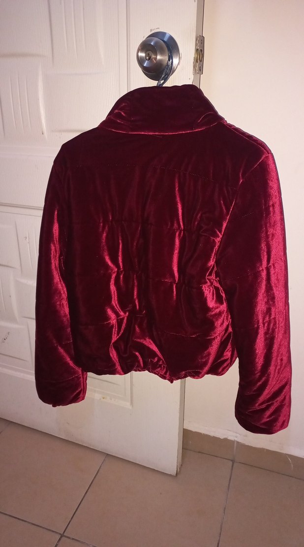 Bordo Kadın Fermuarlı Yüksek Yakalı Ceket - Görsel 3