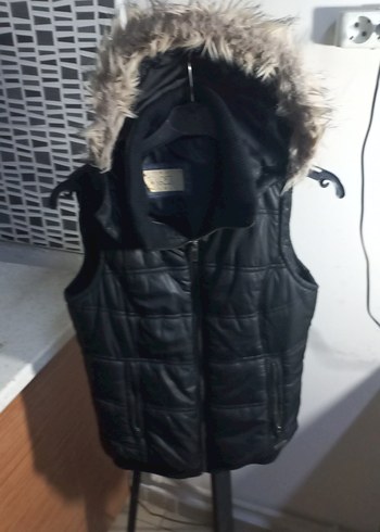 Kürklü Siyah Deri Kadın Yelek - Görsel 4