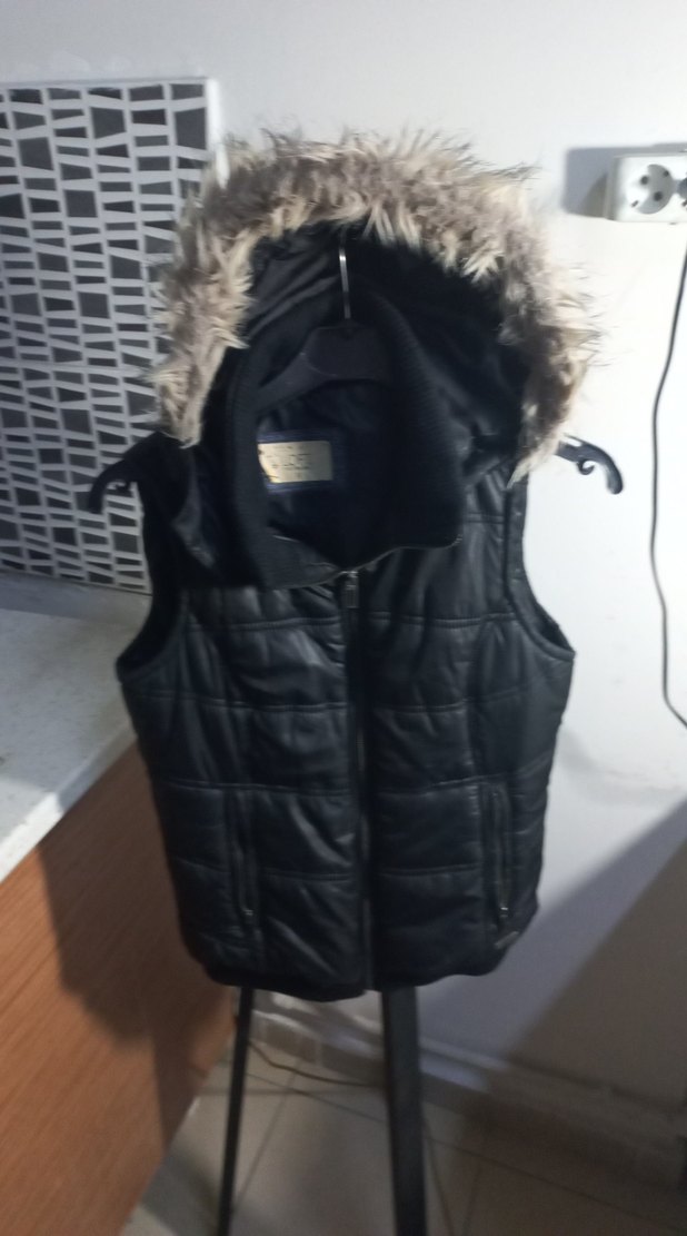Kürklü Siyah Deri Kadın Yelek - Görsel 4