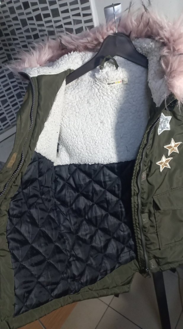 Kürk Detaylı Kız Çocuk Kamuflaj Mont - Görsel 3