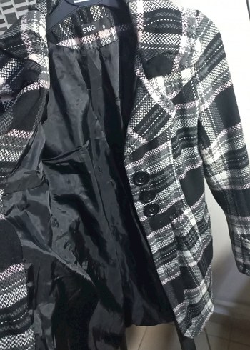 Düğmeli Gri Ekose Midi Kadın Kaban - Görsel 2