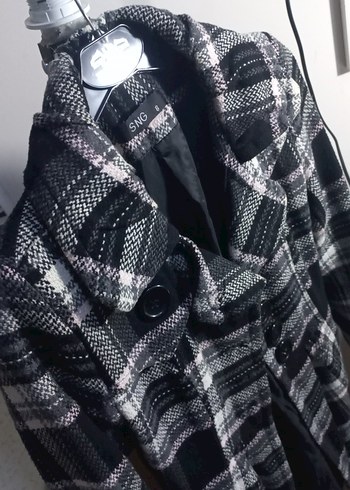 Düğmeli Gri Ekose Midi Kadın Kaban - Görsel 3