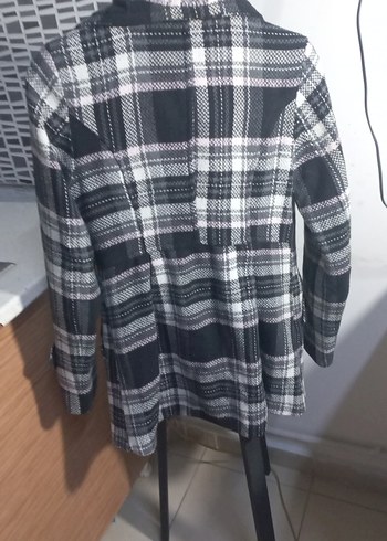 Düğmeli Gri Ekose Midi Kadın Kaban - Görsel 4