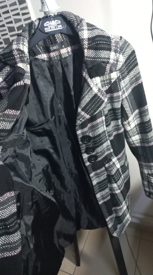 Düğmeli Gri Ekose Midi Kadın Kaban - Görsel 2