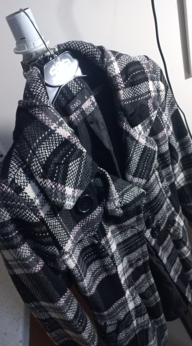 Düğmeli Gri Ekose Midi Kadın Kaban - Görsel 3