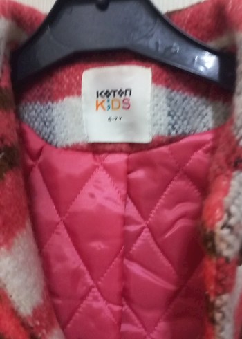 Kız Çocuk Düğmeli Pembe Gri Ekose Kaban - Görsel 2