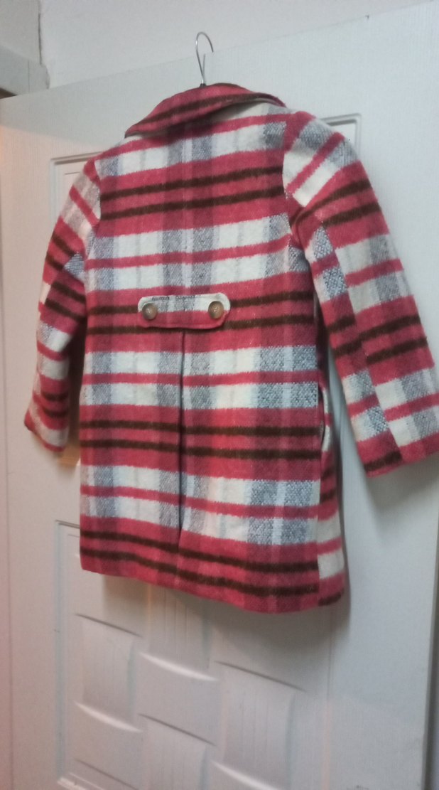 Kız Çocuk Düğmeli Pembe Gri Ekose Kaban - Görsel 3