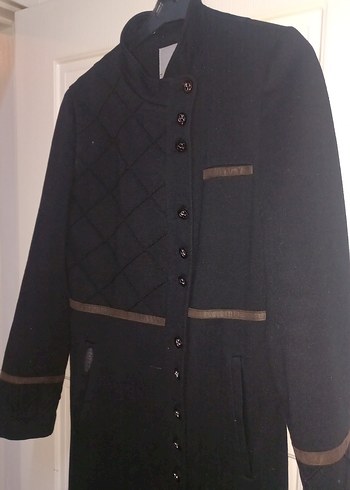 Düğmeli Siyah Yün Kadın Uzun Kaban - Görsel 2