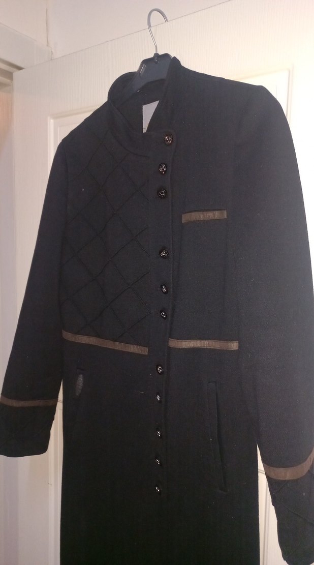 Düğmeli Siyah Yün Kadın Uzun Kaban - Görsel 2