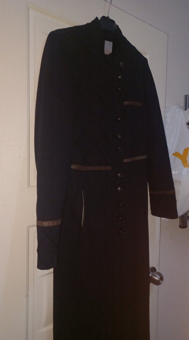 Düğmeli Siyah Yün Kadın Uzun Kaban - Görsel 3