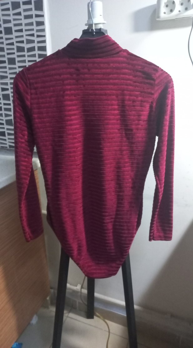 Bordo Yüksek Yaka Kadın Triko Bluz - Görsel 3