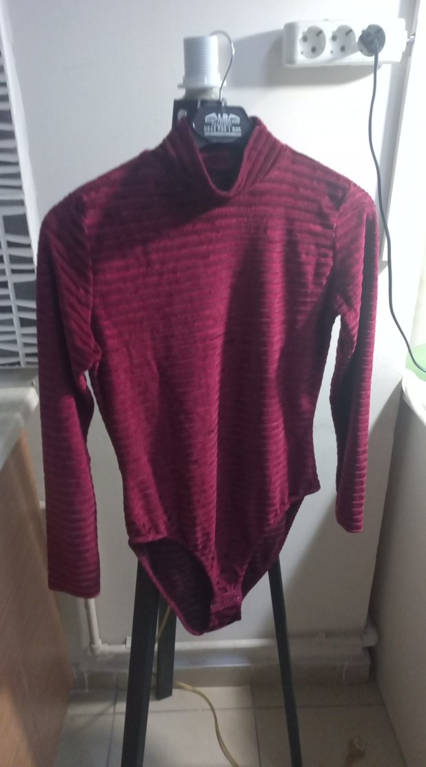 Bordo Yüksek Yaka Kadın Triko Bluz - Görsel 2