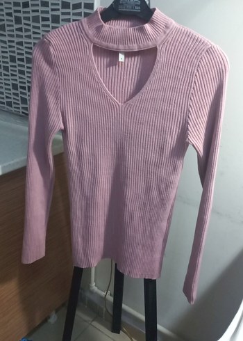 Pembe V Yaka Triko Kadın Kazak - Görsel 2