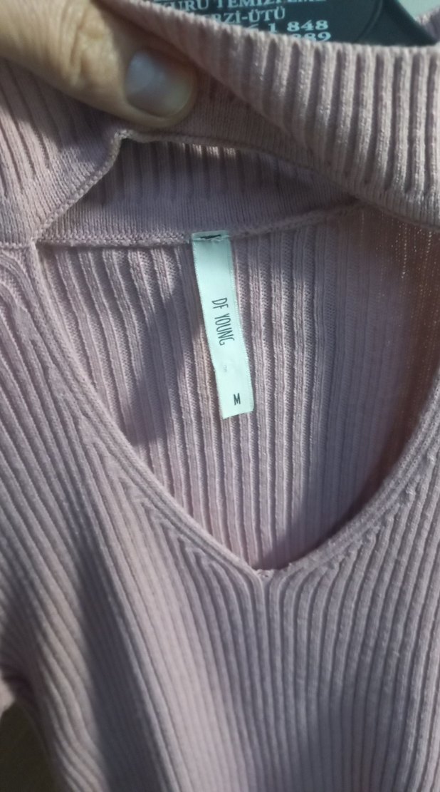 Pembe V Yaka Triko Kadın Kazak - Görsel 4