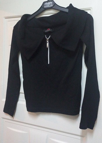 Siyah Uzun Kollu Triko Kadın Kazak - Görsel 2