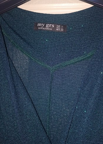 Uzun, Drapeli, Koyu Yeşil Kadın Elbise - Görsel 4