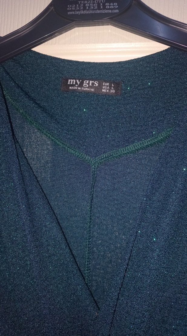 Uzun, Drapeli, Koyu Yeşil Kadın Elbise - Görsel 4