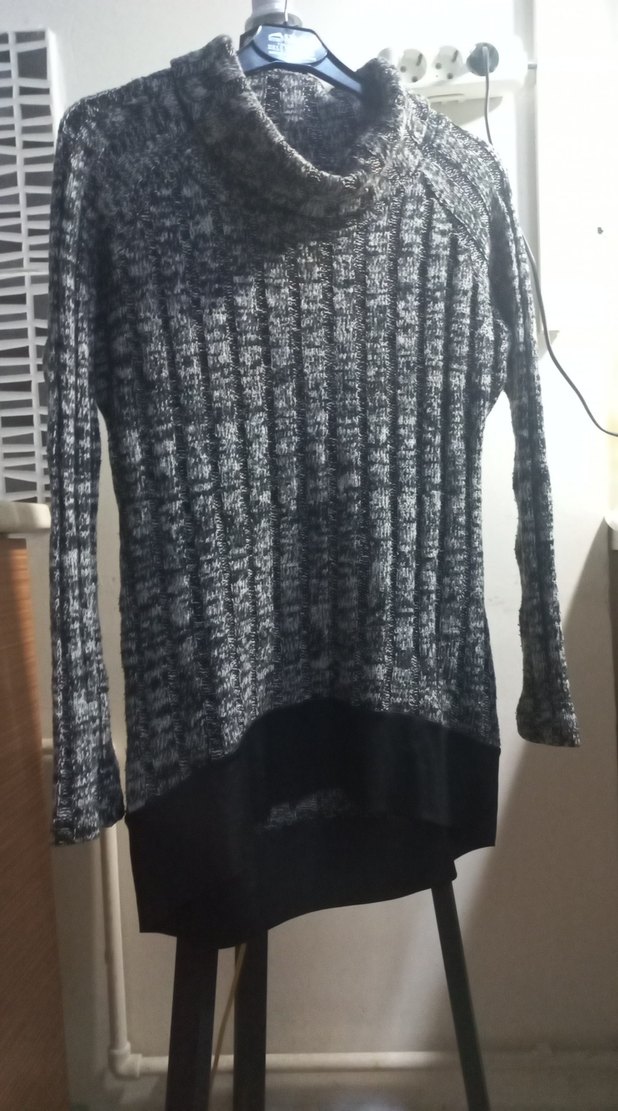 Gri Yüksek Yaka Örgü Kadın Kazak - Görsel 3