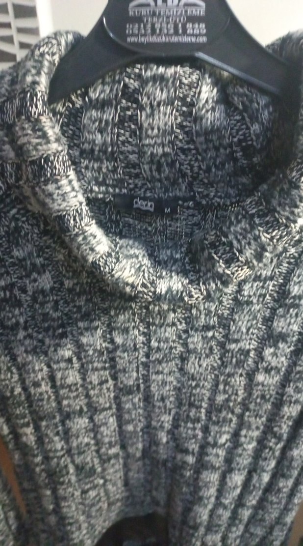 Gri Yüksek Yaka Örgü Kadın Kazak - Görsel 2