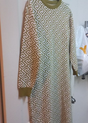 Bej Desenli Uzun Triko Elbise - Görsel 2