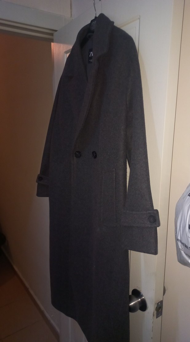 Zara Antrasit Uzun Kaşe Kaban - Görsel 4