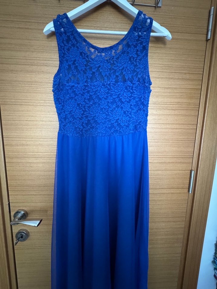 Dantel Detaylı Lacivert Uzun Abiye Elbise - Görsel 2