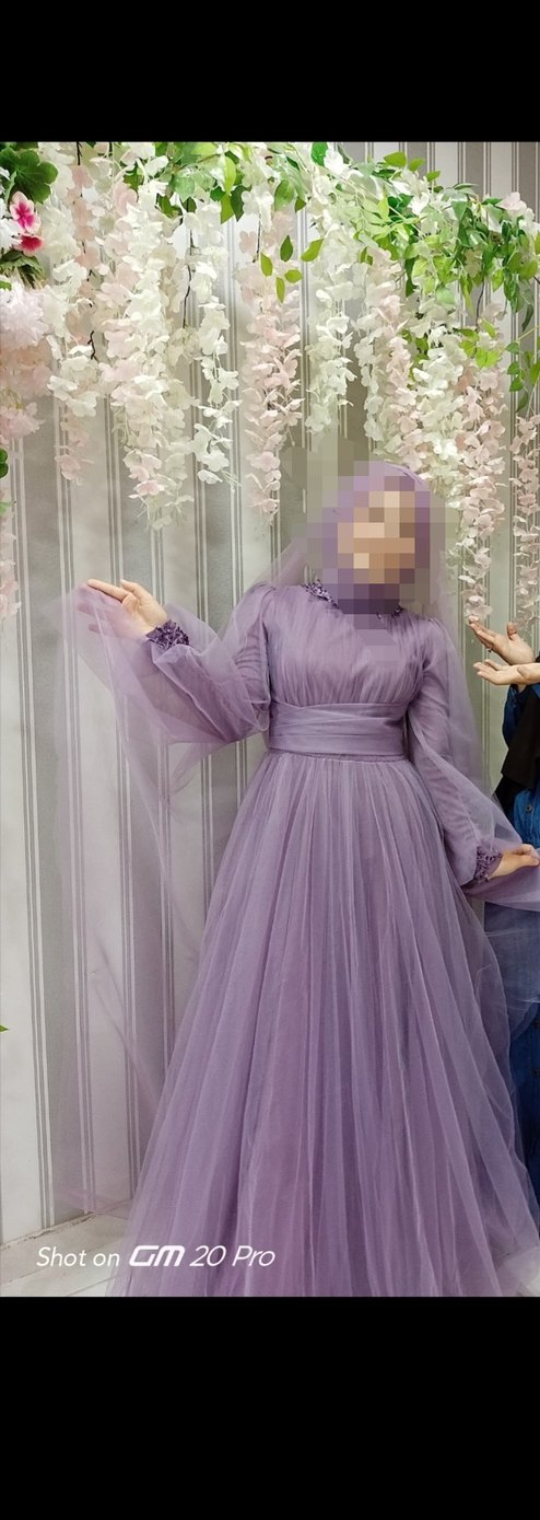 Drapeli Mor Uzun Kadın Elbise - Görsel 3