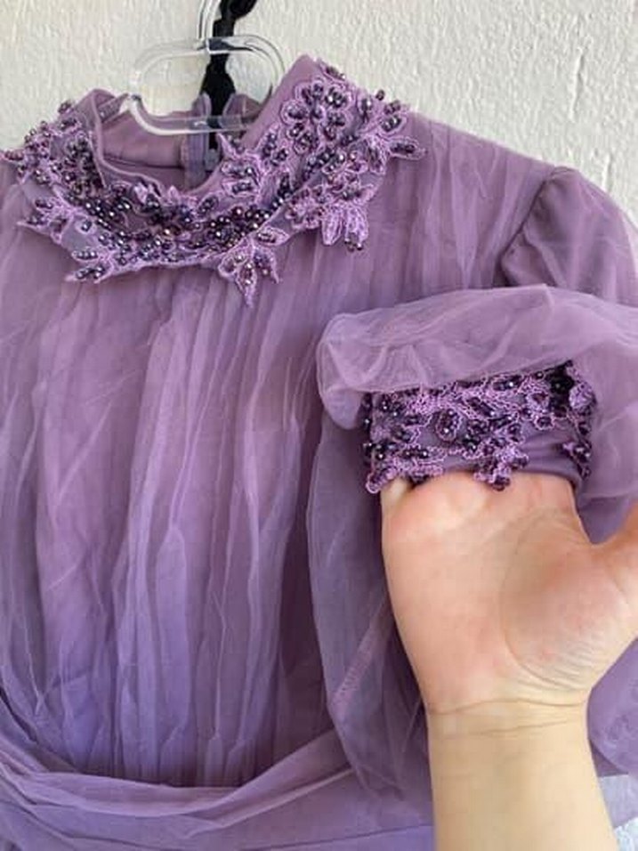 Drapeli Mor Uzun Kadın Elbise - Görsel 2