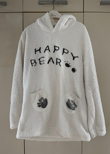 Kapüşonlu Beyaz Peluş Kadın Sweatshirt