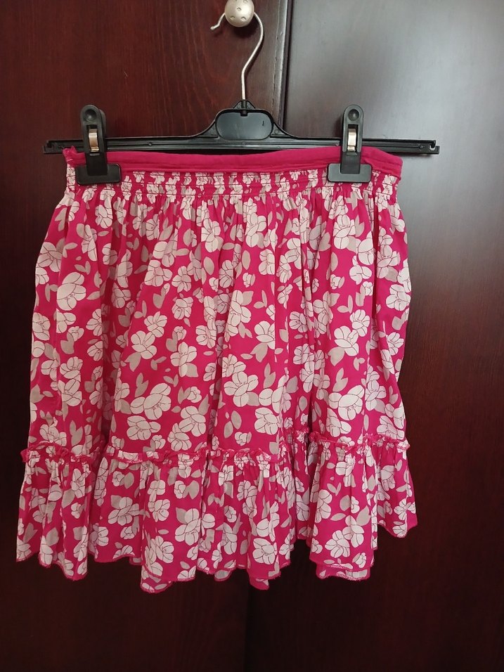 Pembe Çiçek Desenli Volanlı Mini Etek - Görsel 2