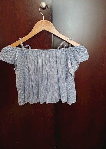 Kız Çocuk Mavi Askılı Pileli Denim Bluz - Görsel 3