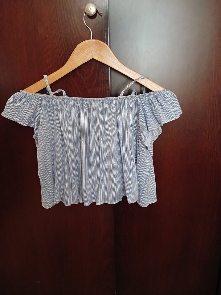 Kız Çocuk Mavi Askılı Pileli Denim Bluz - Görsel 3