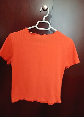 Kız Çocuk Turuncu Kısa Kollu Fitilli Tişört - Görsel 2