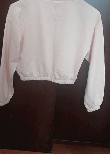 Defacto Pembe Baskılı Rahat Kesim Kadın Crop Sweatshirt