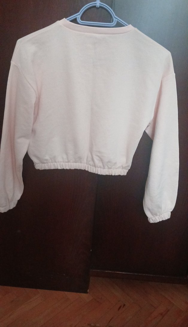 Pembe Baskılı Rahat Kesim Kadın Crop Sweatshirt - Görsel 2